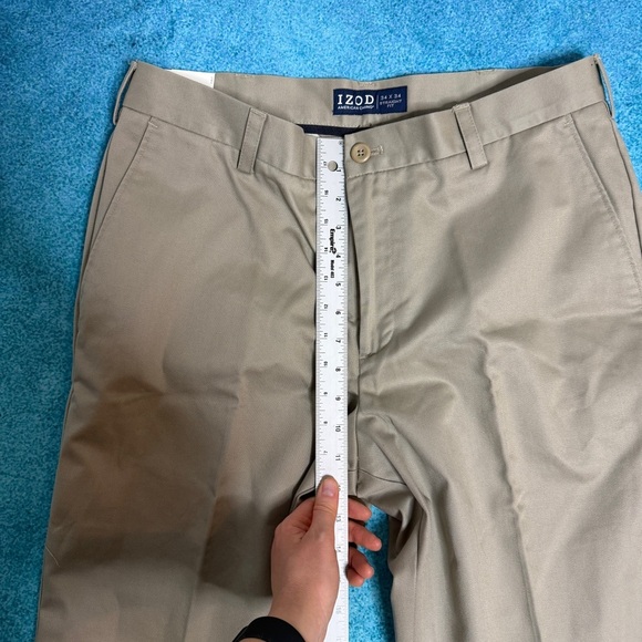 IZOD American Chino Pants Tan 34x34 Flat Front Straight Fit Wrinkle Free NWT - Picture 4 of 16